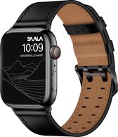 Saala® Leren bandje geschikt voor Apple Watch 42/44/45mm series 3 4 5 6 7 SE zwart