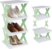 Schoenenrek met 4 niveaus, opvouwbare schoenenrek, organizer, smalle schoenenkast, kunststof, voor hal, entree, slaapkamer