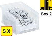 5 x Magazijnbak - grijpbak - stapelbak Allit - ProfiPlus Box 2 - 0,6 L - PP - transparant