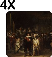 BWK Stevige Placemat - De Nachtwacht, Rembrandt van Rijn, 1642 - Set van 4 Placemats - 40x40 cm - 1 mm dik Polystyreen - Afneembaar