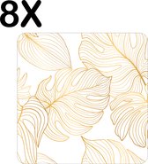 BWK Luxe Placemat - Wit met Gouden Palm Bladeren - Set van 8 Placemats - 40x40 cm - 2 mm dik Vinyl - Anti Slip - Afneembaar