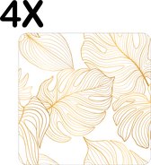 BWK Stevige Placemat - Wit met Gouden Palm Bladeren - Set van 4 Placemats - 40x40 cm - 1 mm dik Polystyreen - Afneembaar