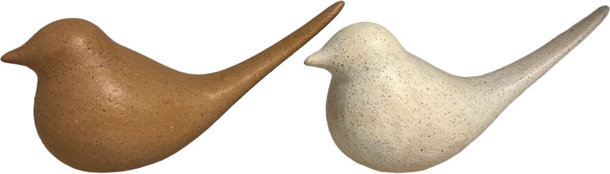 Home Society - Set/2 - Vogels - Keramiek - Chipper - Beige en Jute Kleur - 9.5x8.6x22.5cm