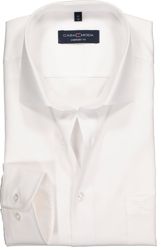 CASA MODA comfort fit overhemd - mouwlengte 7 - twill - wit - Strijkvriendelijk - Boordmaat: 40