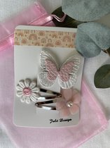Julé Design haarspeldjes vlinder / bloem roze / wit