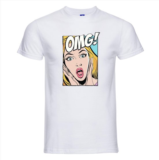 T-shirt OMG wit | Maat S