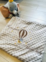 Personalized brown baby blanket with an elephant and a dedication embroidered