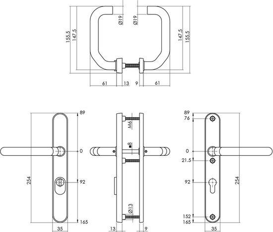 Ferrure de sécurité Intersteel SKG3 avec profil de protection contre la traction du noyau trou de cylindre 92 mm ferrure de porte arrière ovale étroite acier inoxydable brossé