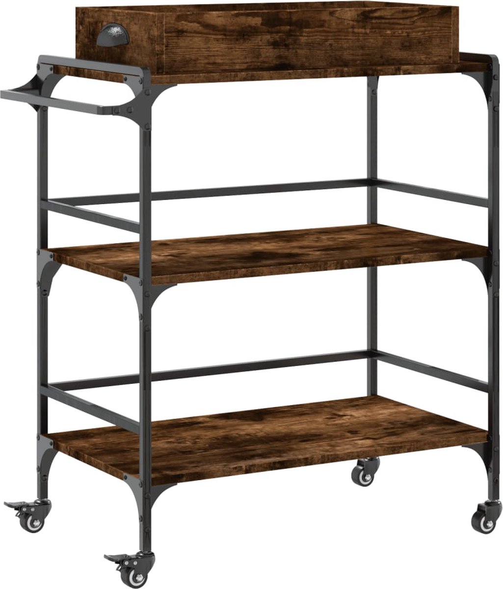 vidaXL - Keukentrolley - 81,5x41x92,5 - cm - bewerkt - hout - gerookt - eikenkleurig