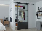 Barnwoodweb Porte coulissante en acier et verre Plaque de protection 3 compartiments verre transparent 100x235 - Ensemble complet - Comprenant système de porte coulissante et poignée de porte