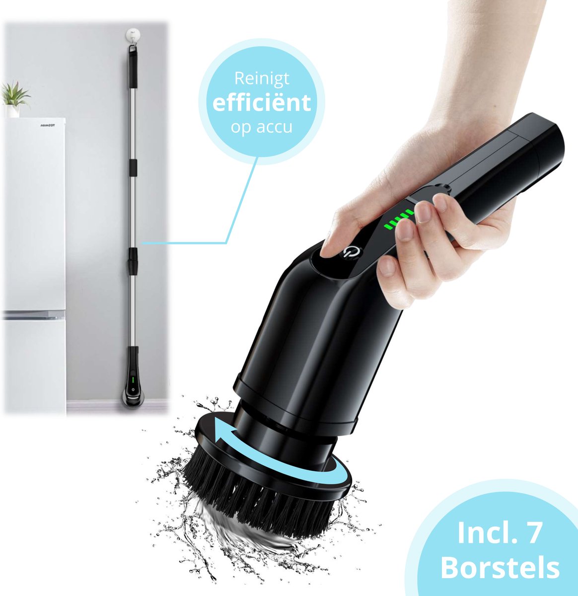 Goedkoopste Nexvex® Elektrische Schoonmaakborstel - Schrobber met steel - Poetsmachine - Elektrische Schrobborstel met steel - Borstel - Mop - Dweil - Polijstmachine - Schrobbezem - Multi Scrubber - Schrobmachine - Elektrische Schrobber - 8 opzetstukken - Zwart