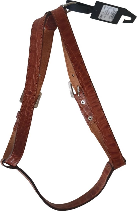 ALOKÉ Harnas / Hondentuig - Leder - Croco motief - Cognac - M - Halsomtrek: 51 - 55 cm - Borstomtrek: 59 - 63 cm (GELIEVE ALVORENS BESTELLEN OPMETEN)