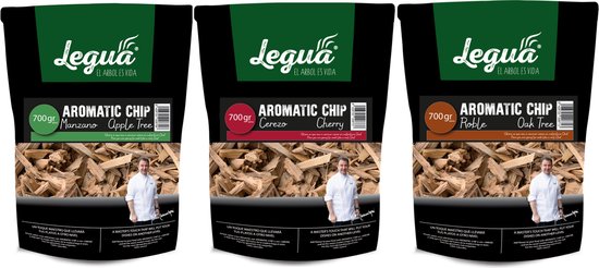 Legua - Voordeelpakket Rooksnippers Appel , Kersen en Eikenhout - duurzaam geproduceerd - 3 x zak a 700gram! - Legua - Europees rookhout