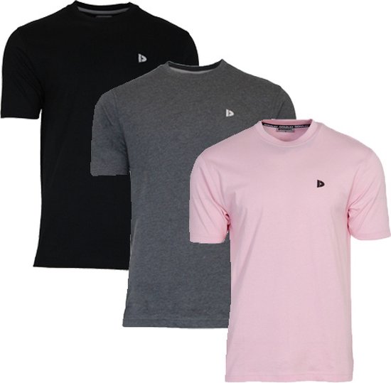 3-Pack Donnay T-shirt (599008) - Sportshirt - Heren - Black/Charcoal-marl/Shadow pink (567) - maat XL