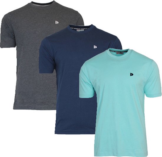 3-Pack Donnay T-shirt (599008) - Sportshirt - Heren - Charcoal-marl/Navy/Aruba blue (570) - maat L