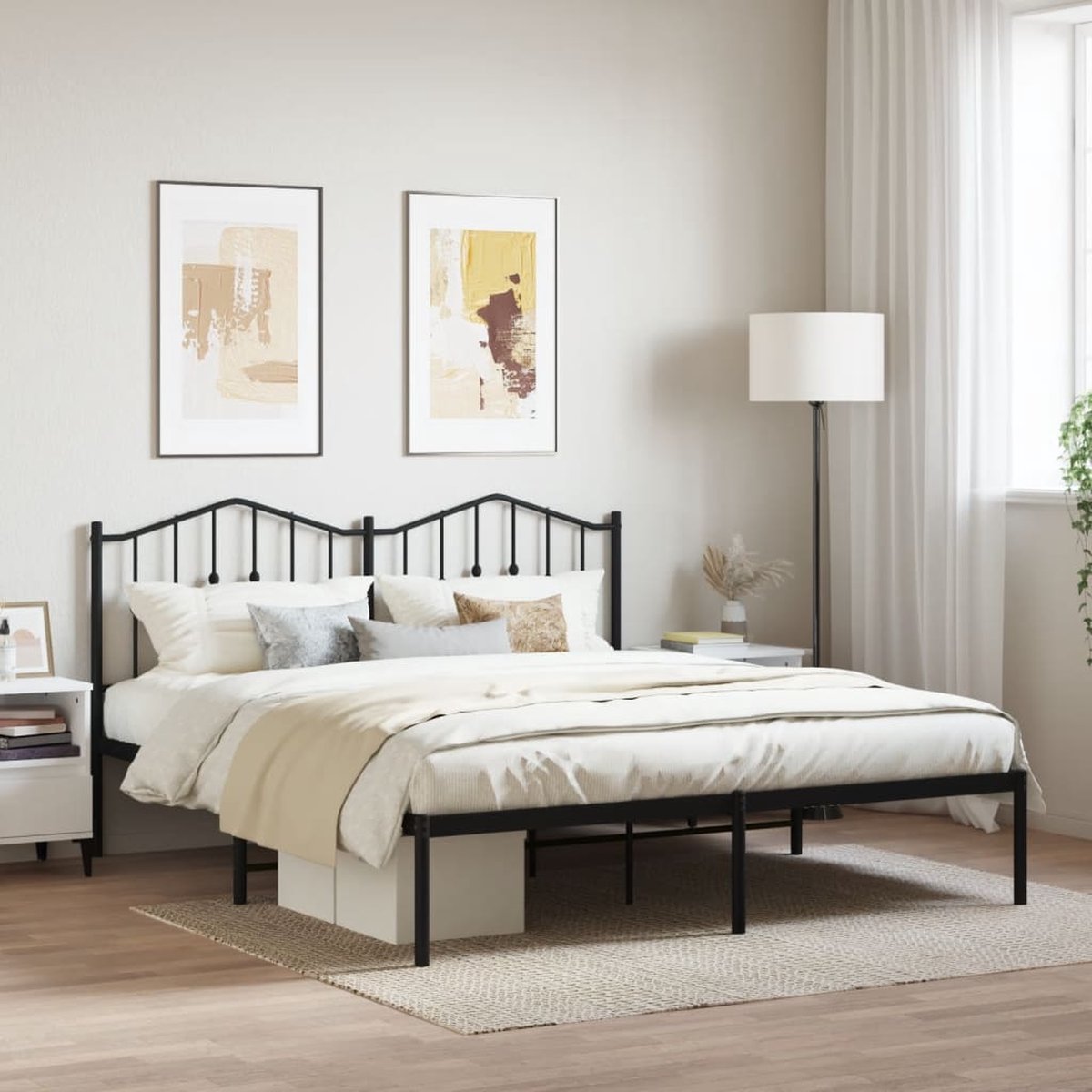vidaXL - Bedframe - met - hoofdbord - metaal - zwart - 160x200 - cm