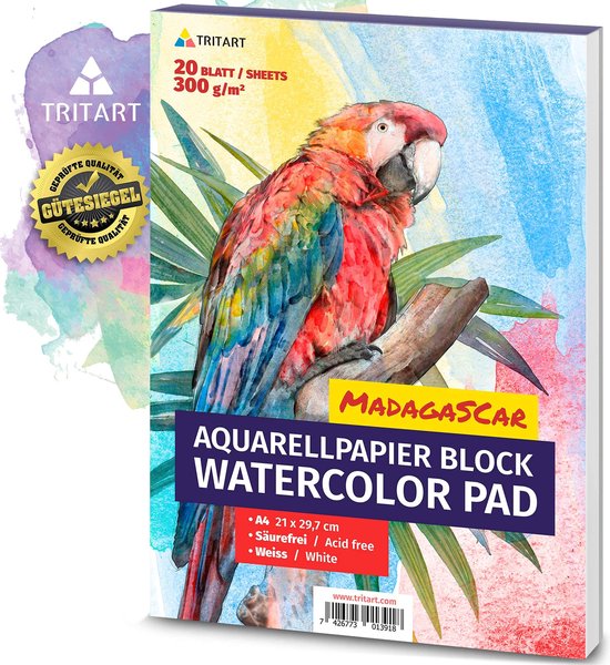 Tritart A4 Aquarelpapier Pad 300gsm – Dik en Zuurvrij Professioneel Aquarelpapier voor Tekenen en Schetsen – Koud Geperst voor Beginners en Gevorderden Tekenblok A4