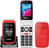 Yarvu Uniwa - 4G Senioren GSM - INCL EXTRA ACCU - Met Oplaadstation + Dual Screen - Grote Letters & Toetsen - Big Button GSM - Seniorentelefoon - Klaptelefoon - Mobiele Telefoon - Rood