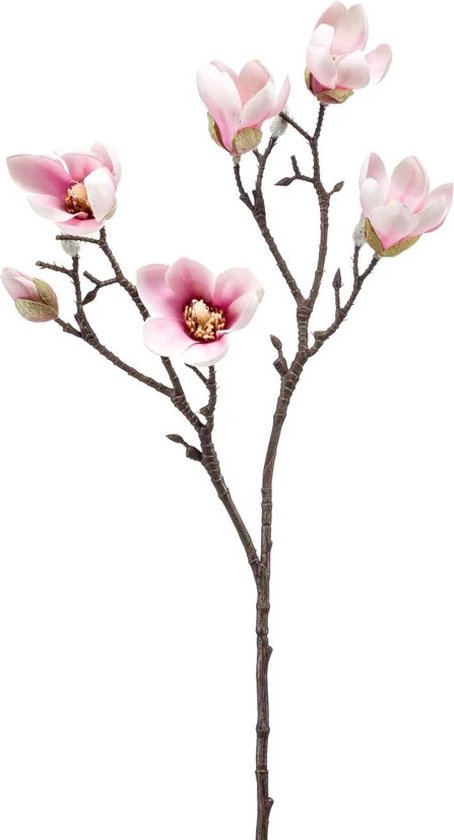 Emerald Kunstbloem Magnolia tak - 65 cm - lichtroze - Kunst zijdebloemen