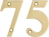 AMIG Huisnummer 75 - massief messing - 10cm - incl. bijpassende schroeven - gepolijst - goudkleur