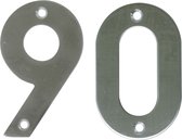 AMIG Huisnummer 90 - massief Inox RVS - 10cm - incl. bijpassende schroeven - zilver