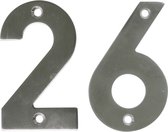 AMIG Huisnummer 26 - massief Inox RVS - 10cm - incl. bijpassende schroeven - zilver