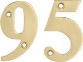 AMIG Huisnummer 95 - massief messing - 10cm - incl. bijpassende schroeven - gepolijst - goudkleur