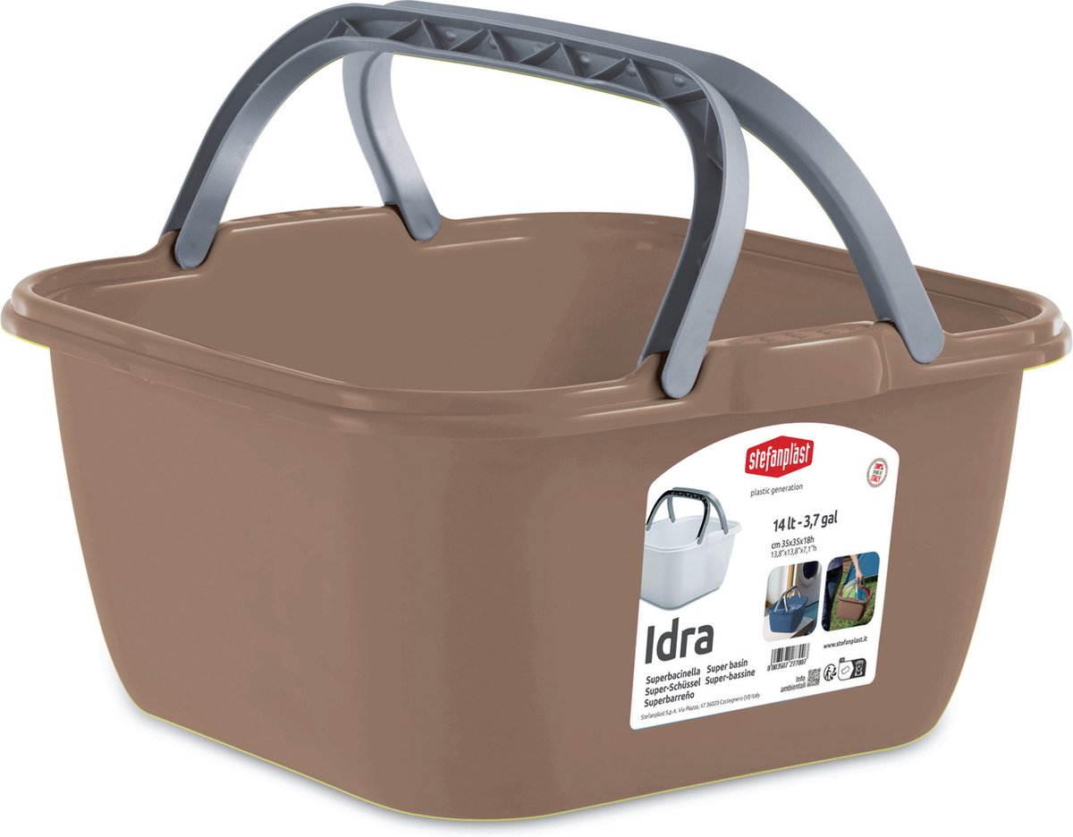 Goedkoopste Stefanplast Wasmand/draagmand/teil met hengsel - kunststof - 13 Liter - cappuccino - 35 x 35 x 18 cm - Schoonmaak/huishoud teilen