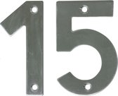 AMIG Huisnummer 15 - massief Inox RVS - 10cm - incl. bijpassende schroeven - zilver