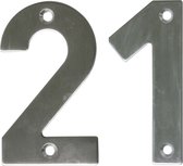 AMIG Huisnummer 21 - massief Inox RVS - 10cm - incl. bijpassende schroeven - zilver