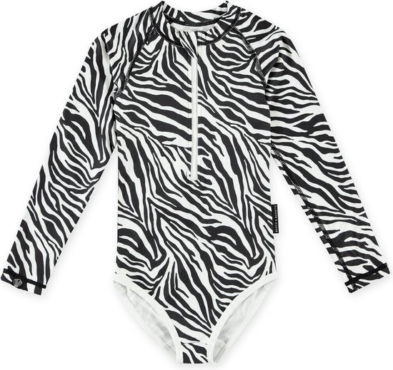 Beach & Bandits - UV-zwempak voor meisjes - Lange mouw - UPF50+ - Zebra Fish - Zwart/Wit - maat 152-158cm