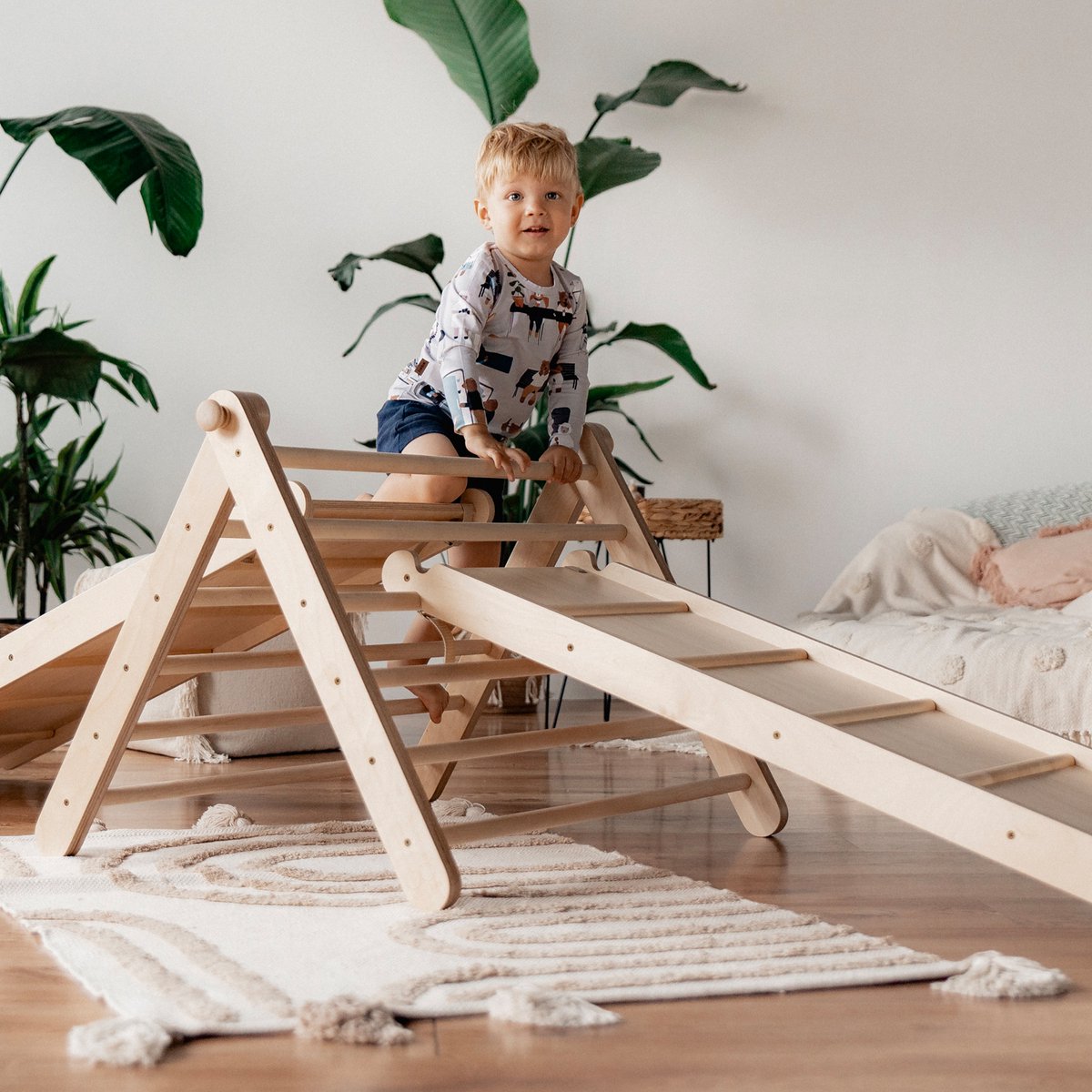 Ette Tete Sipitri - Houten klimrek met glijbaan - 2 segmenten - Open Ended play - Montessori - Klimtoren - Inklapbaar - Duurzaam — afbeelding 4