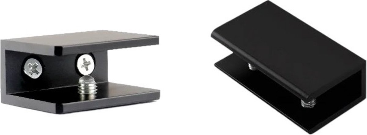 Mat Zwarte Glashouder voor 5-8 mm Glas – Aluminium Glasplankdrager – Glasklem – Glasplaat Klemhouder – Vierkant – Set van 2