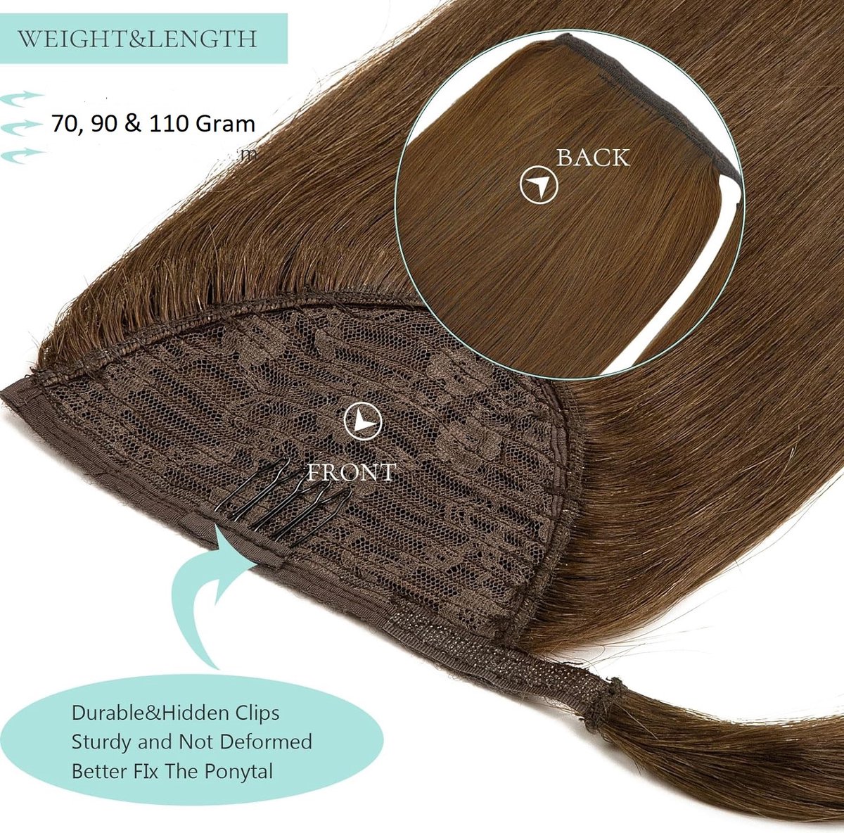 Vivendi Ponytail Clip In Hairextensions| Human Hair Echt Haar | Wrap Around Hairextensions | 16