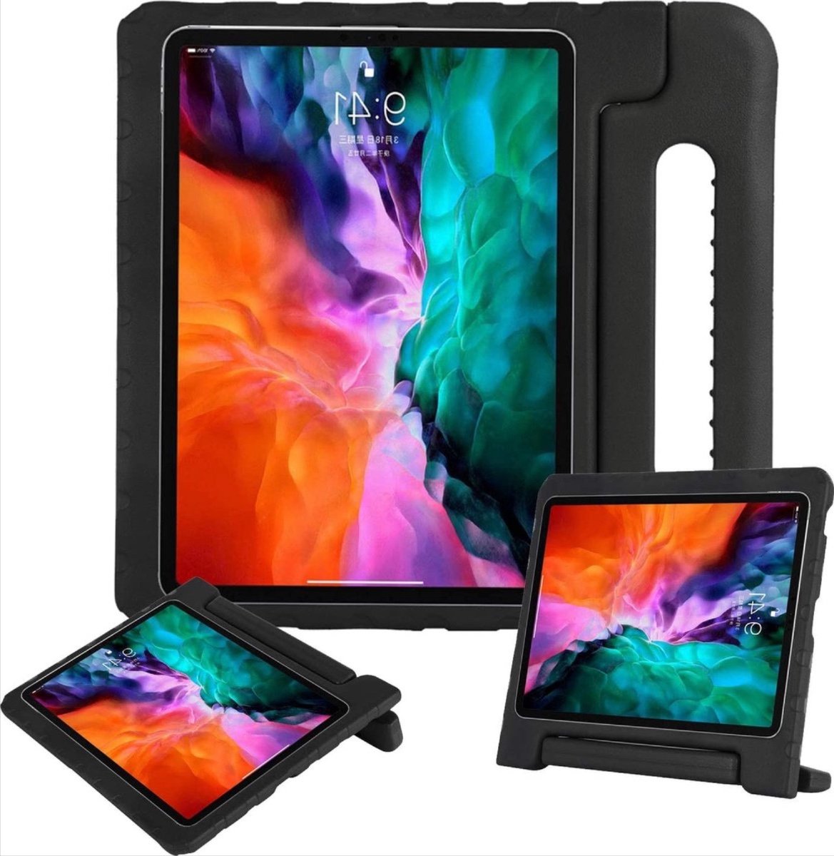 CHPN - Hoes geschikt voor Apple iPad Pro11Inch 2018/2020/2021/2022 en IPAD Air 10.9 4e,5e gen 2020/2022 - Zwarte Kinderhoes - Met Handvat - Tablethoes - Ipadhoes - Zwarte iPadhoes