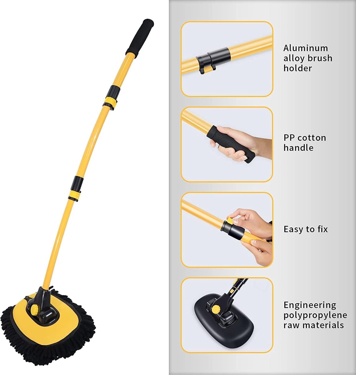 Auto Reinigingsborstel, Microfiber Mop met Wanten Telescoping Lange Handvat Wassen Mop met Zachte Varkenshaar Krasvrije Washandschoen, 102cm (Pack van 2)