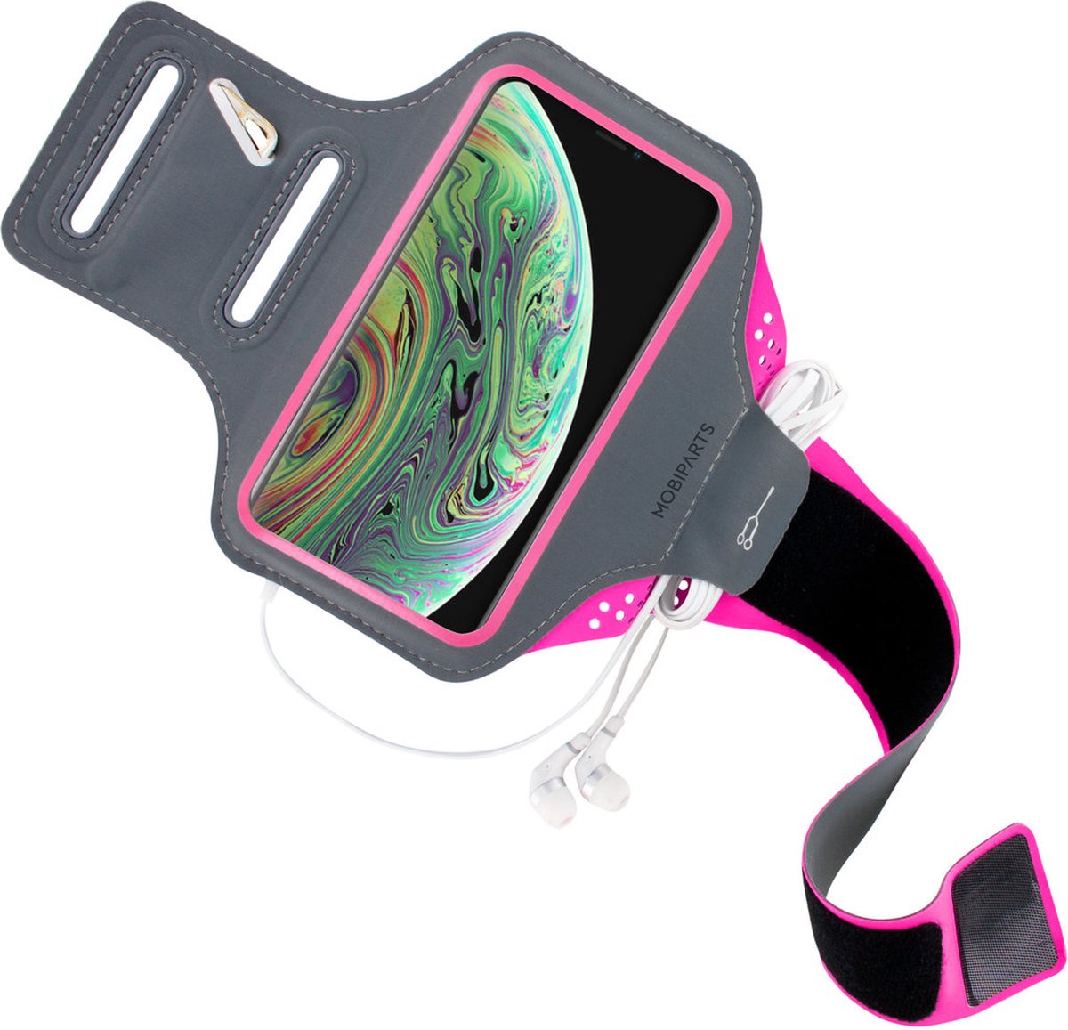Mobiparts Telefoonhoesje geschikt voor Telefoonhouder Hardlopen Apple iPhone XS Sport Hoesje Neopreen | Mobiparts Comfort Fit Sportarmband - Neon Pink | Roze
