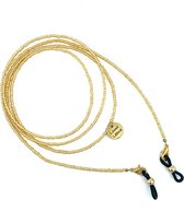 Luna-Leena duurzame brillenkoord goud - L95cm - glass beads + zwarte lusjes - handgemaakt in Nepal - glasses cord - brillen accessoires - cadeau - verjaardag - brillenketting - sieraad