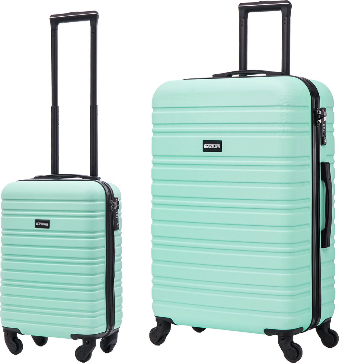 BlockTravel - kofferset - 2 delig - ABS - ruimbagage en handbagage - 29 en 74 liter - inbouw TSA slot - mint groen
