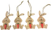 Houten paashangers - Paashaas met wortel - Set van 4 - Pasen - Paasversiering - Paasboom - Paasdecoratie