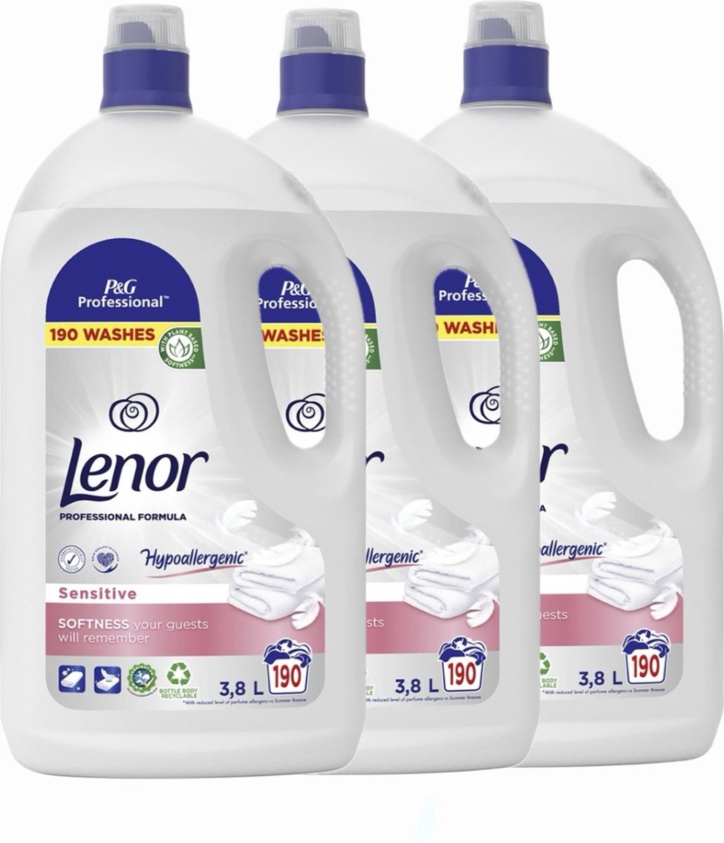 Goedkoopste Lenor Professional Wasverzachter Sensitive - 570 wasbeurten - 3x 3,8L