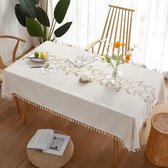Tafelkleed rechthoekig katoen linnen tafelkleed afwasbaar antifouling kwastdesign voor keuken, eetkamer, picknick, outdoor, tuin (140 x 300 cm)