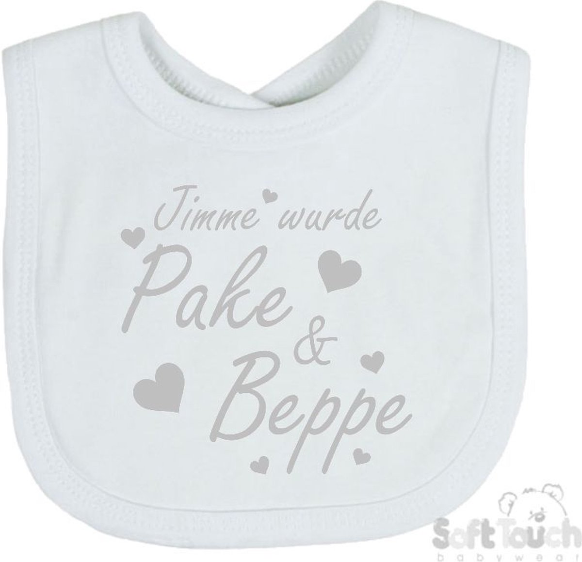 Goedkoopste 100 katoenen Slab Slabber Slabbetje Jimme wurde Pake & Beppe met hartjes zwangerschapsaankondiging Fries Unisex Katoen Wit/zilver Shiny Maat 33 x 22 cm