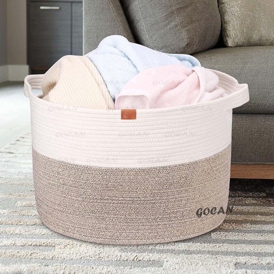 GOCAN Extra grote opbergmanden voor het maken van pakketjes 55 x 35 cm (h x d) geweven wasmand met handgrepen kledingmand badkamer opbergmand grijs mandje