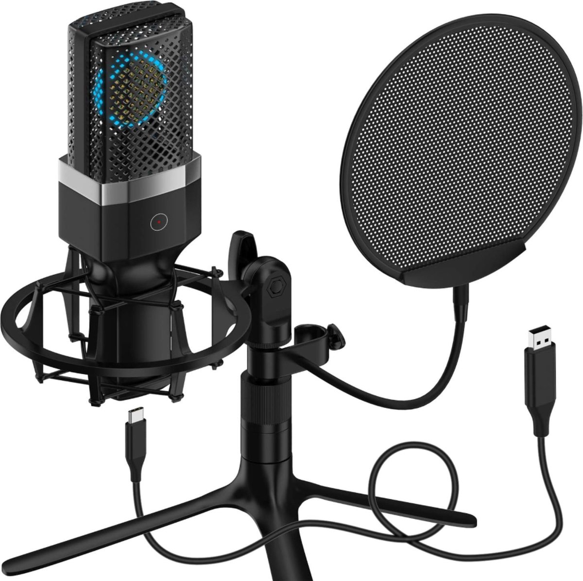 Yanmai - USB PC Microfoon - Professionele Condensator Microfoon - voor PC/Laptop/Gaming - Plug & Play met Touch Mute - Dubbellaags Pop Filter en Statief voor Studio Opname Uitzenden en Gaming - Gaming Microfoon - Vlog Microfoon - Podcast Microfoon - Yanmai