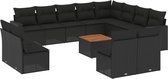 vidaXL - 13-delige - Loungeset - met - kussens - poly - rattan - zwart