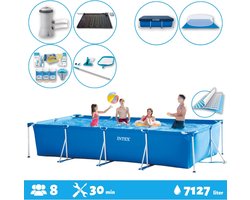 Intex Value Pack - Piscine à cadre rectangulaire - 450 x 220 x 84 cm - Blauw - Accessoires de vêtements pour bébé inclus - Pour une saison entière