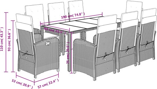vidaXL-Ensemble de jardin 9 pièces-poly-rotin-noir