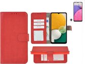 Geschikt voor Samsung Galaxy A05s Hoesje - Bookcase – A05s Screenprotector - Pu Leder Wallet Book Case Rood Cover + Screenprotector