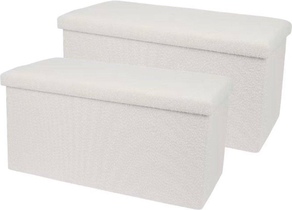 Teddy opbergpoef - 2 stuks - Vouwbaar - Stof - Opbergpoef - Opberg poef - Teddy bankje organizer - Teddy - Zachte opbergpoef - Opvouwbaar - Wit - Two pack